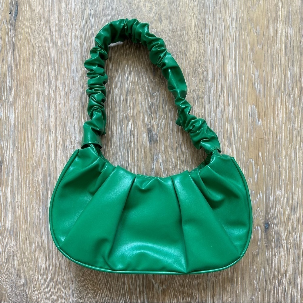 Green Ruched Hobo Mini Bag Underarm Purse Y2K Shoulder Bag Pleated PU Leather - Picture 8 of 12